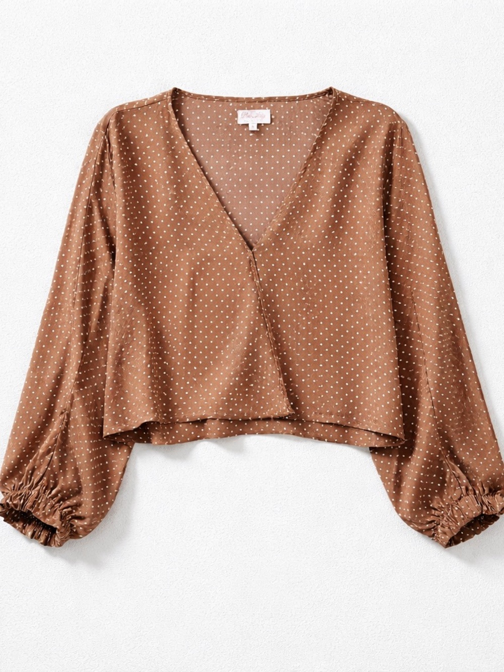 Pink Lily Brown Polka Dot V-Neck Blouse